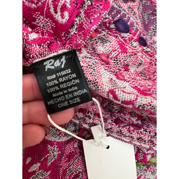 Anthropologie Raj Women's Scarf One Size Pink Teal - Picture 5 of 5